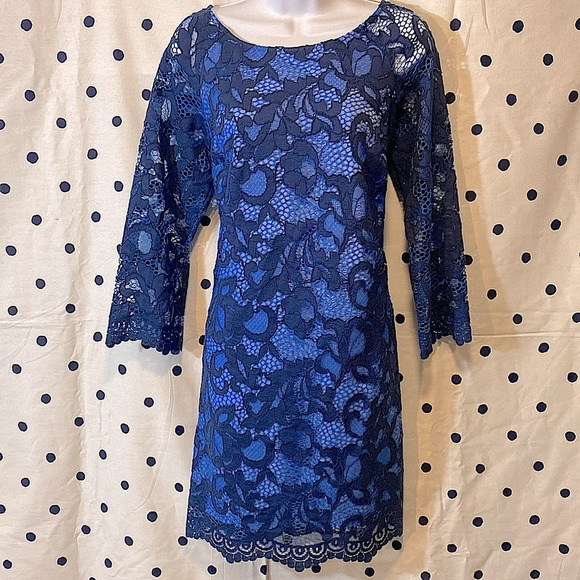 🆕 Lilly Pulitzer Aaliyha True Blue Romantic Corded Lace Overlay - Picture 3 of 12